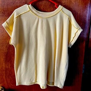 Cream Ribbed Relaxed Short Sleeve Tee